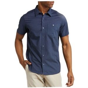 Travis Mathew Navy Blue Speckled Casual Button Down Shirt Short Sleeve XXL EUC